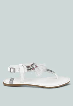 Genuine Leather Tassel Sandals By RUW