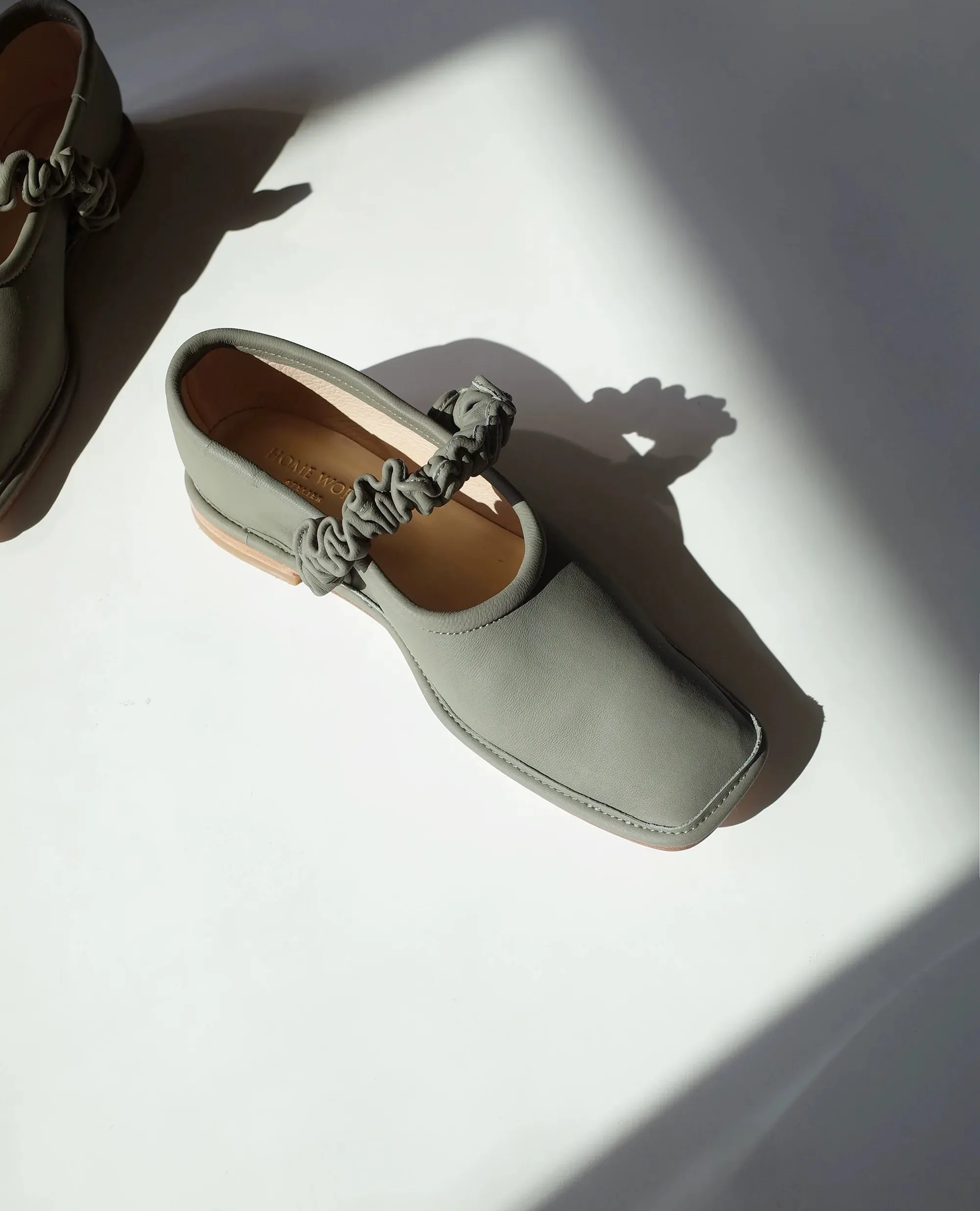 Hand-Pleated Square Toe Flats