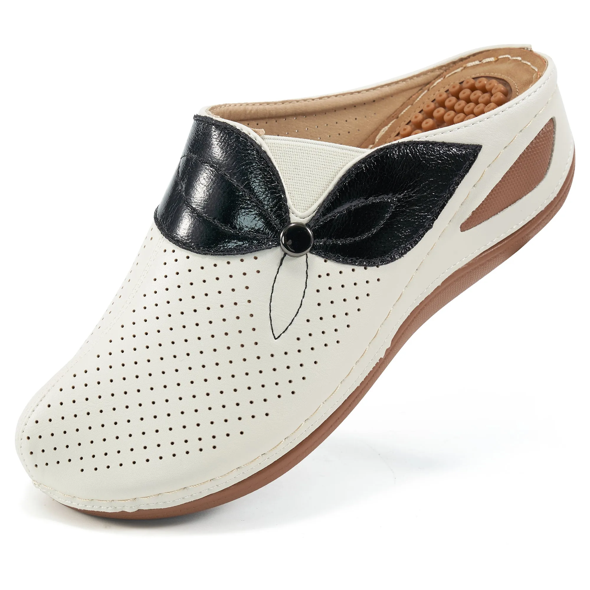 HARENC™Clogs for Women Comfortable Slip on Leather Mule with Arch Support Womens Casual Wedge Sandals Shoes