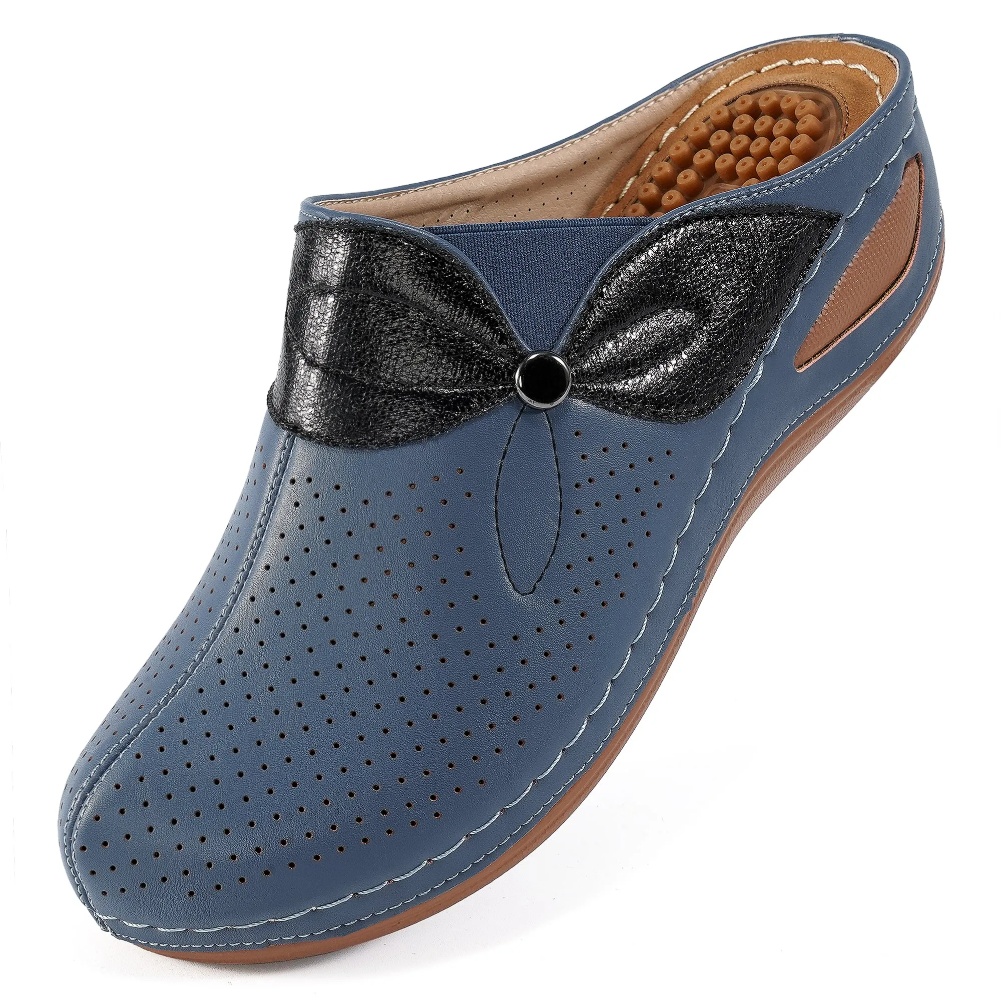 HARENC™Clogs for Women Comfortable Slip on Leather Mule with Arch Support Womens Casual Wedge Sandals Shoes