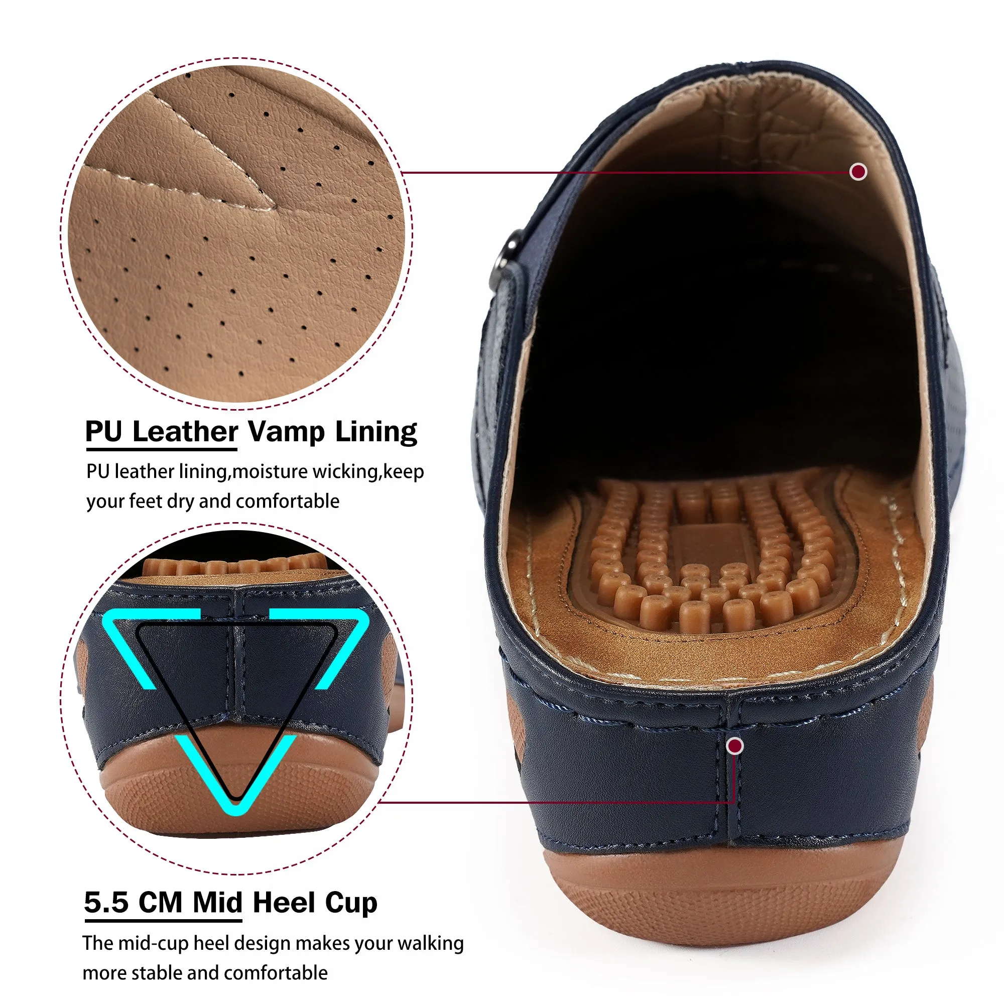 HARENC™Clogs for Women Comfortable Slip on Leather Mule with Arch Support Womens Casual Wedge Sandals Shoes