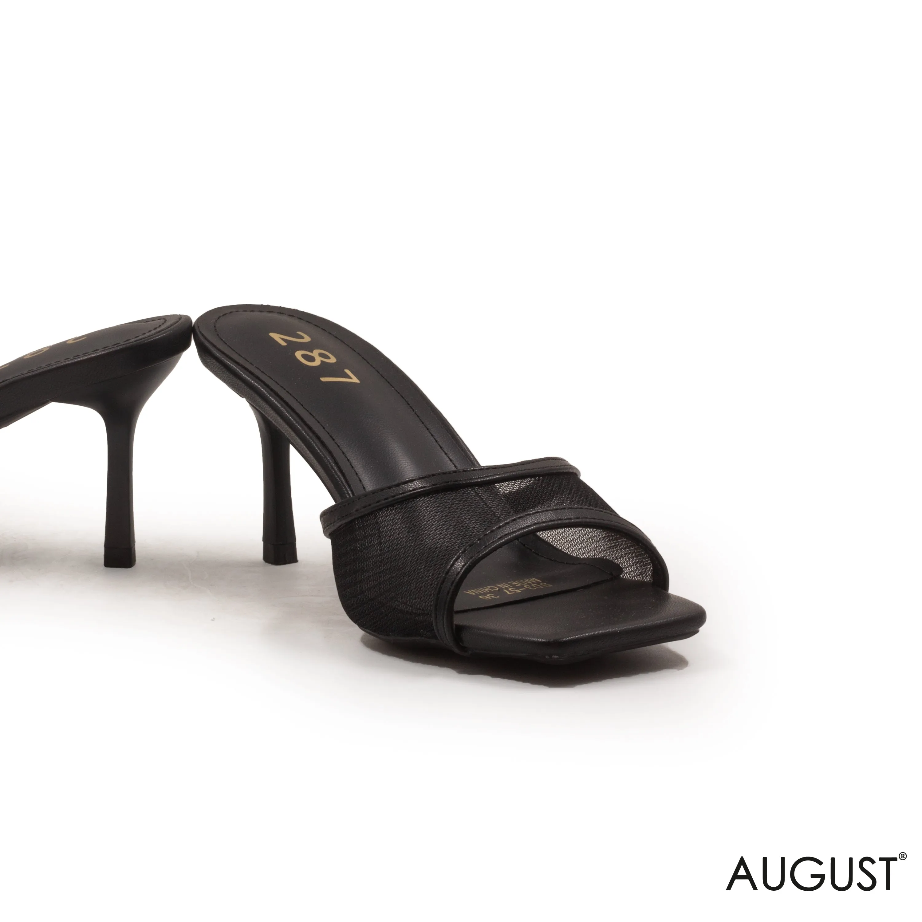 HEELED MESH SANDALS WITH RHINESTONES