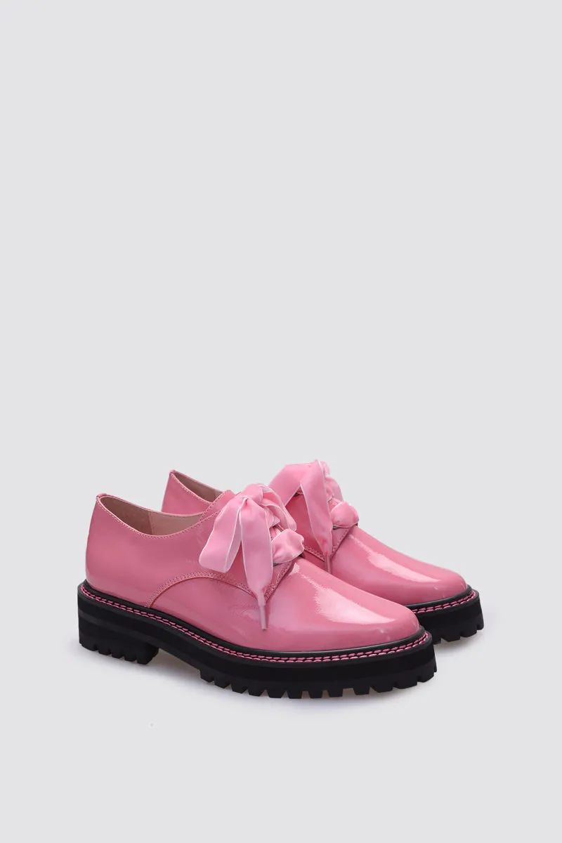 HONEY LACE UP FLAT PINK PATENT LEATHER