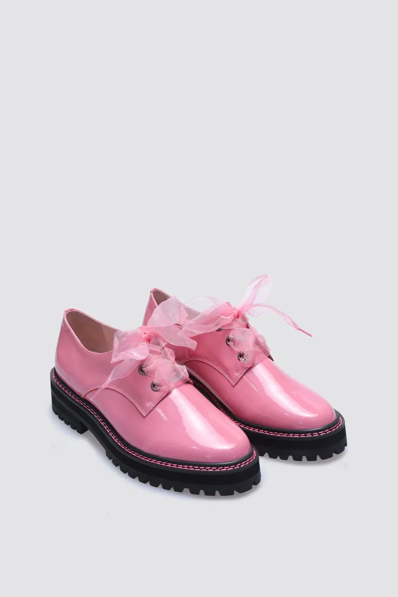 HONEY LACE UP FLAT PINK PATENT LEATHER