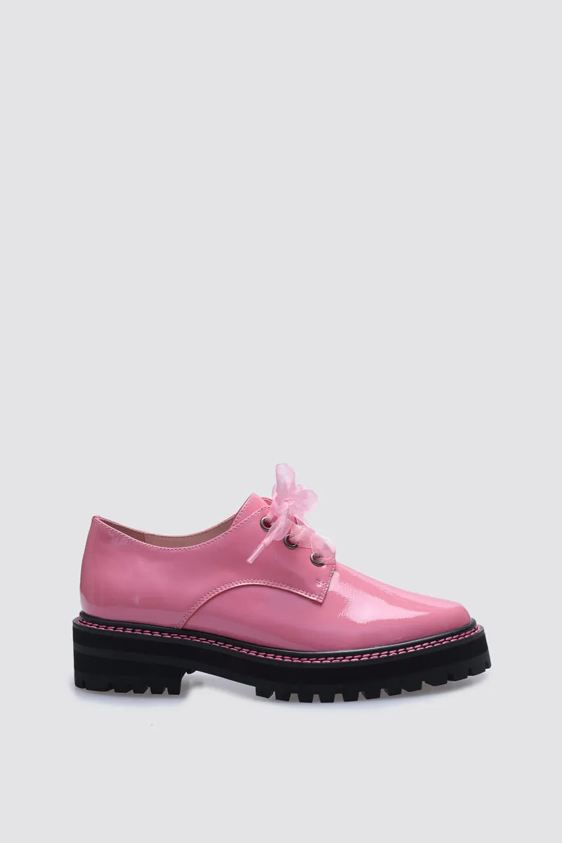 HONEY LACE UP FLAT PINK PATENT LEATHER
