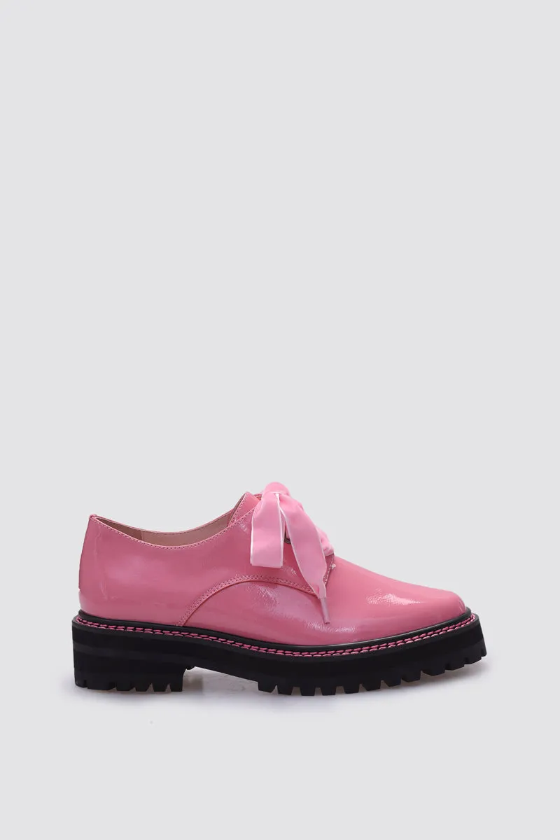 HONEY LACE UP FLAT PINK PATENT LEATHER