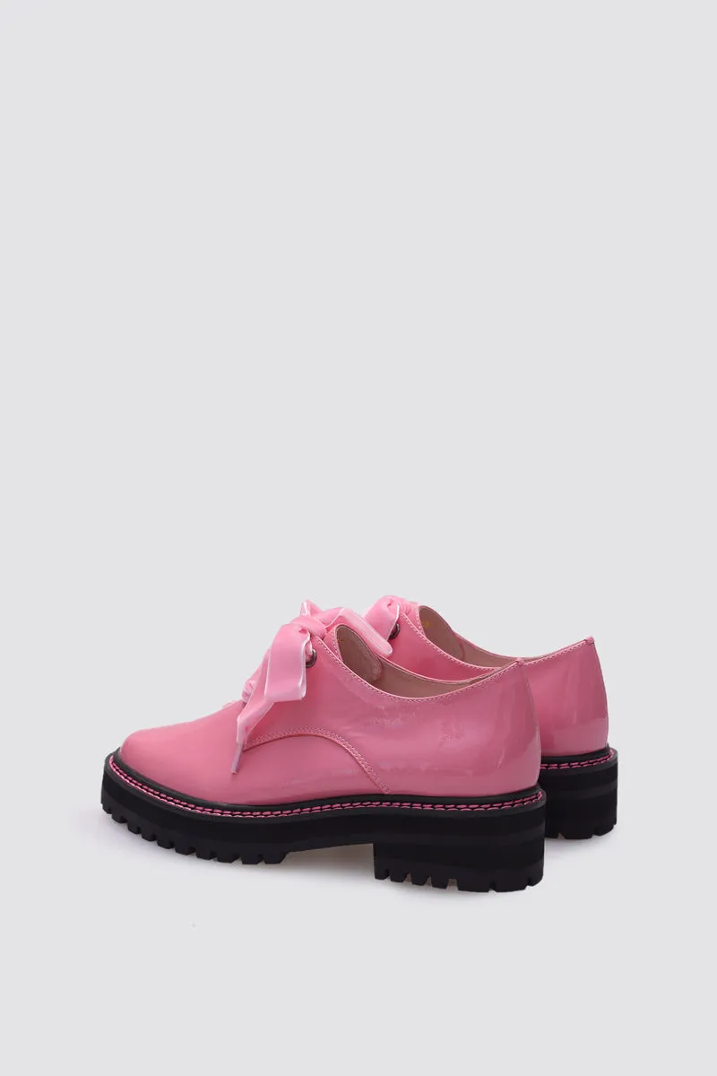 HONEY LACE UP FLAT PINK PATENT LEATHER