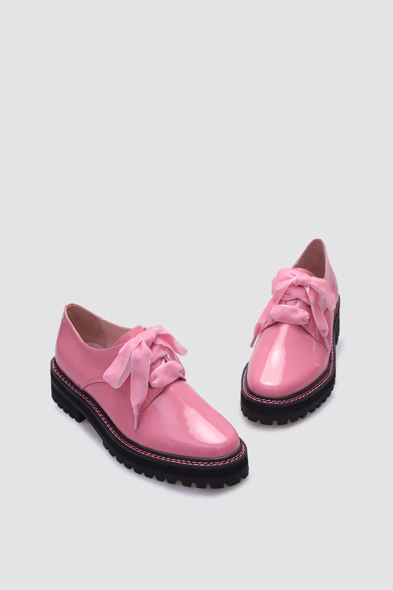 HONEY LACE UP FLAT PINK PATENT LEATHER