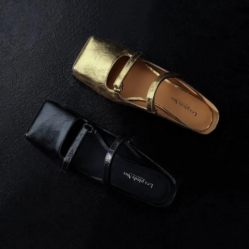Italian Cracked Leather Square-Toe Mules
