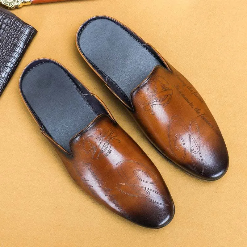 Italian Luxury Men's Slippers Genuine Leather Slip-On Loafers