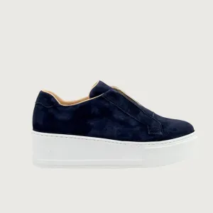 Jane Galland Trainers Marie Navy Suede Flatform Laceless Trainers
