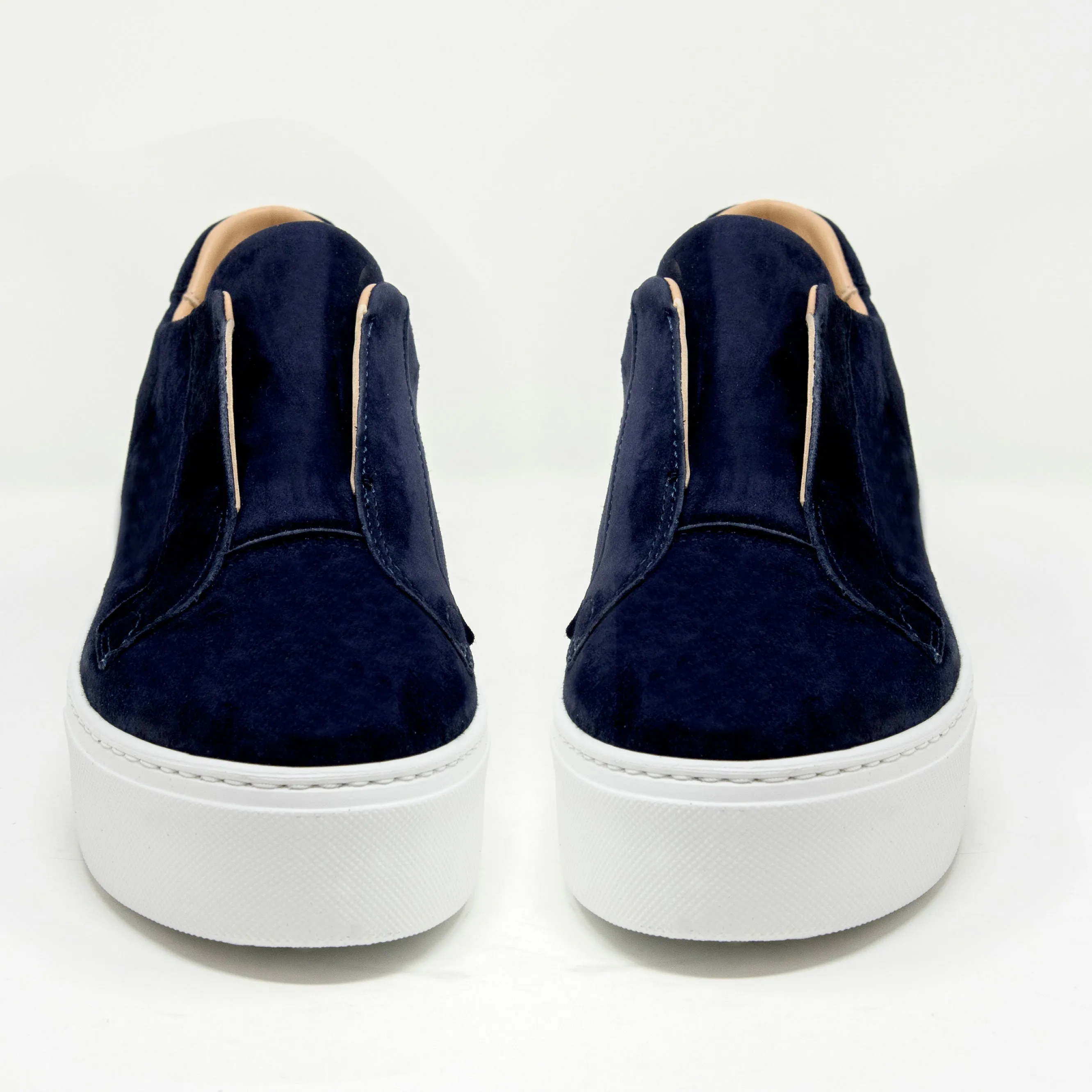 Jane Galland Trainers Marie Navy Suede Flatform Laceless Trainers