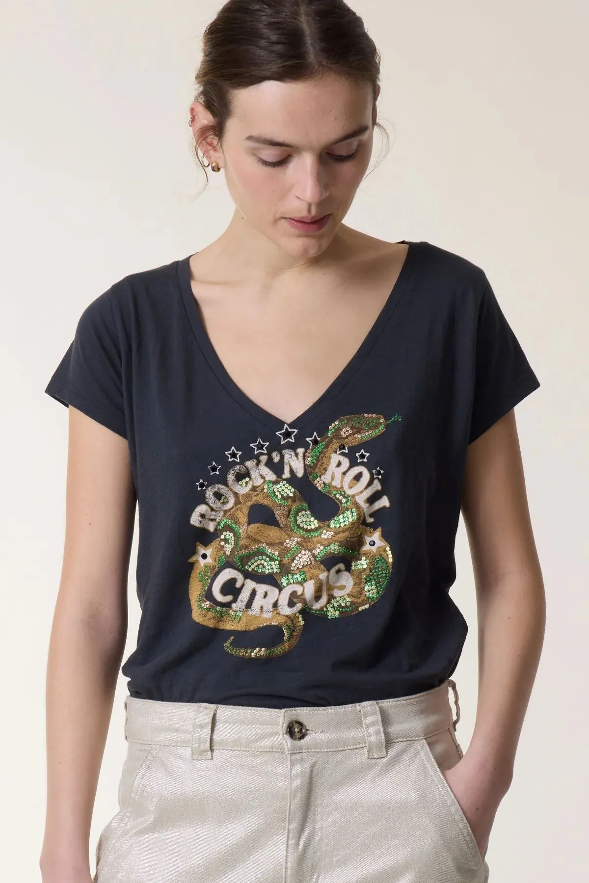 LEON & HARPER Tonton Snaake T-shirt - Carbone