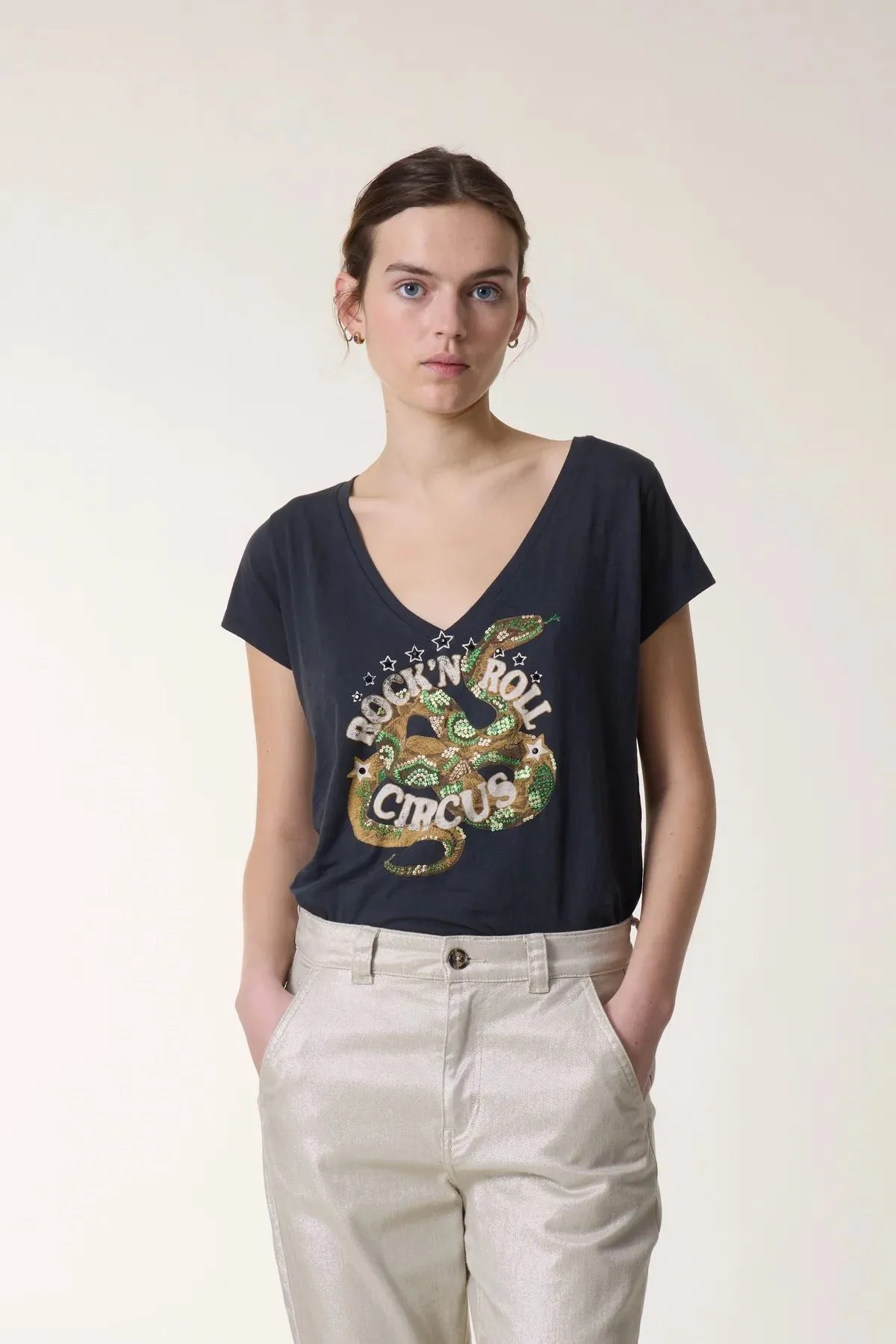 LEON & HARPER Tonton Snaake T-shirt - Carbone