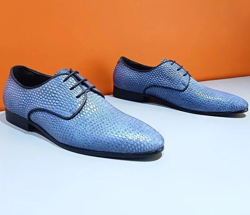 Light Blue Genuine Leather Casual Men's Shoes