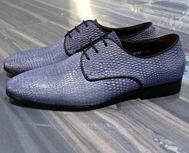 Light Blue Genuine Leather Casual Men's Shoes