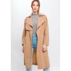 Light Weight Below Knee Beige Trench Coat With Toggle Datail
