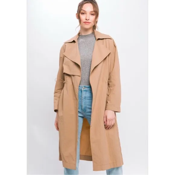 Light Weight Below Knee Beige Trench Coat With Toggle Datail