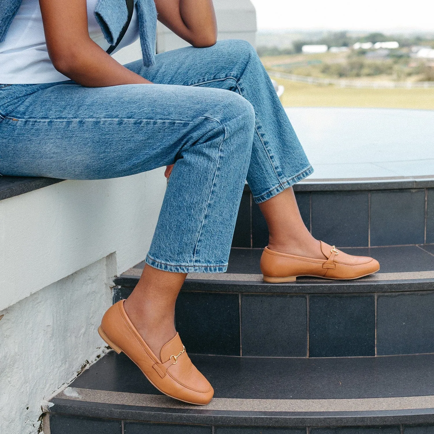 Loafer with Gold Trim in Tan - 12451
