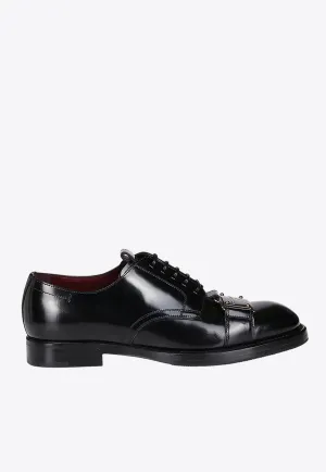 Logo Plaque Brushed Leather Derby Shoes