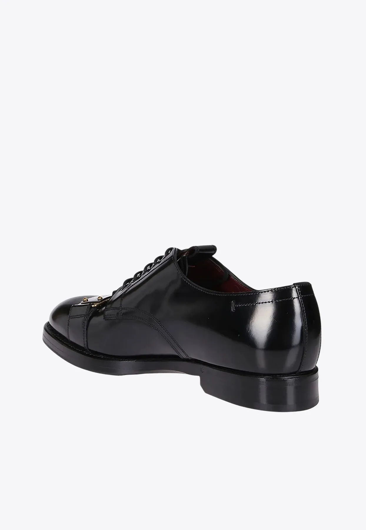 Logo Plaque Brushed Leather Derby Shoes