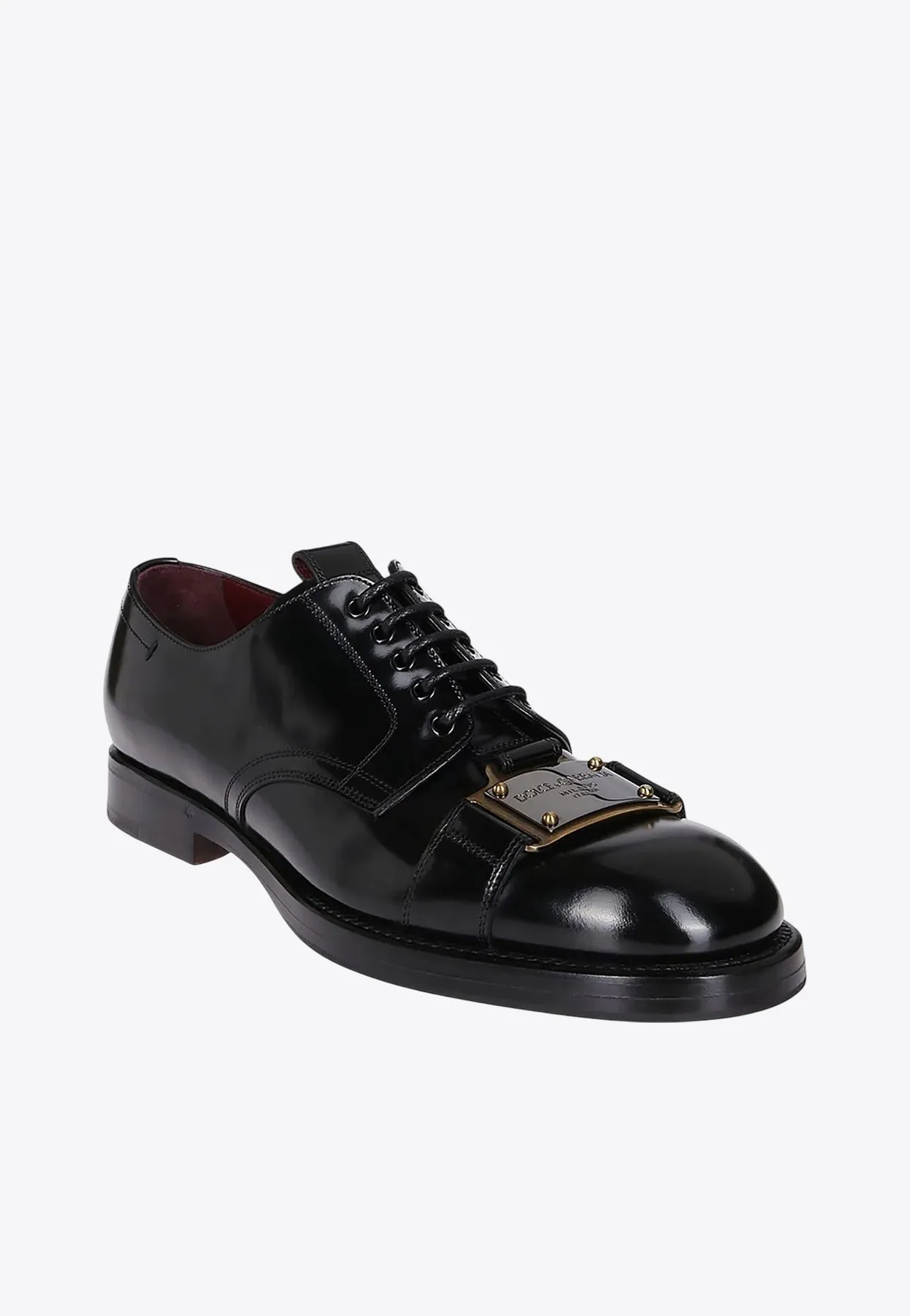 Logo Plaque Brushed Leather Derby Shoes
