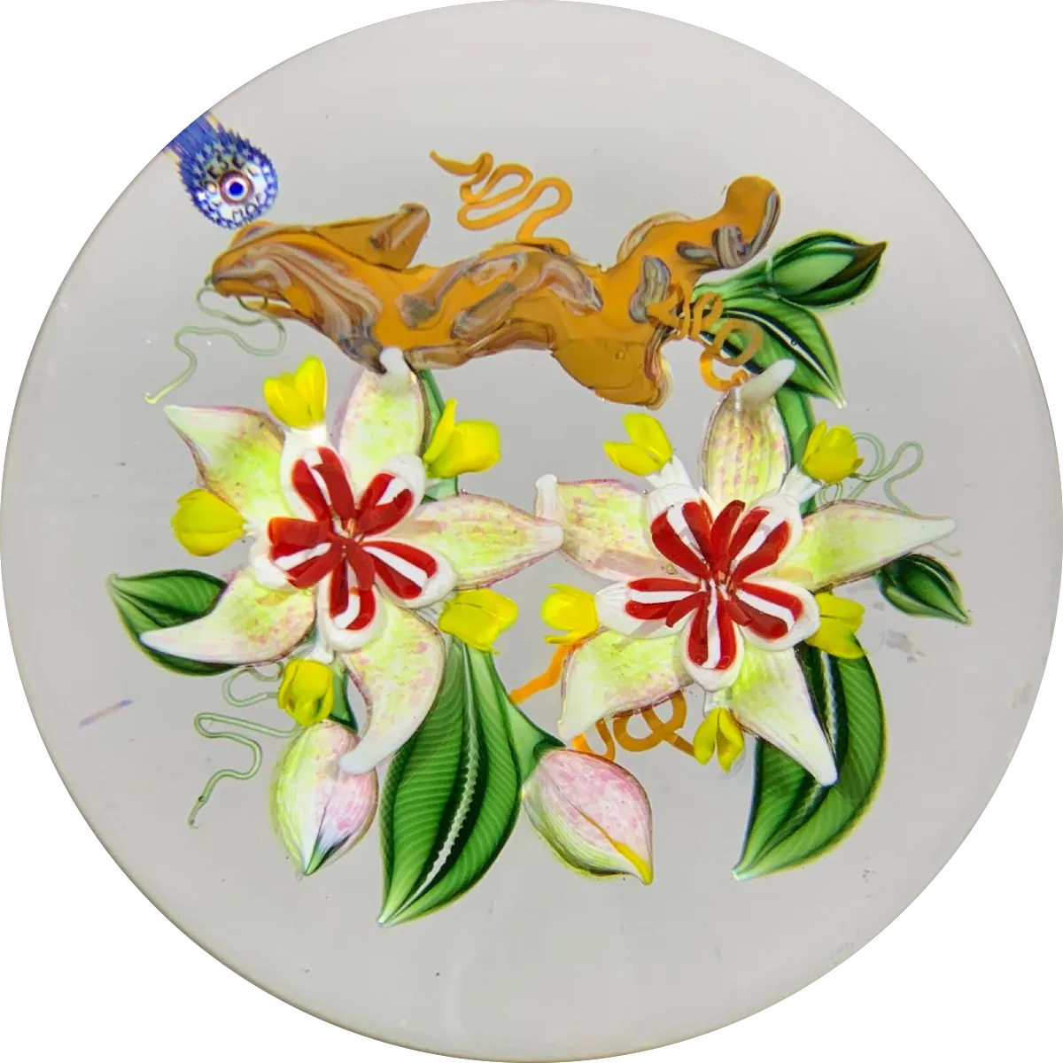 Magnum Richard Loesel 2017 Lampwork Cacao Blossom on Clear Ground