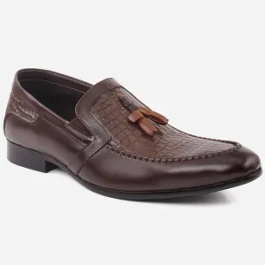Men “GARIAN” Leather Textured Tassel Embossed Woven Detailed Moc Toe Formal Shoes