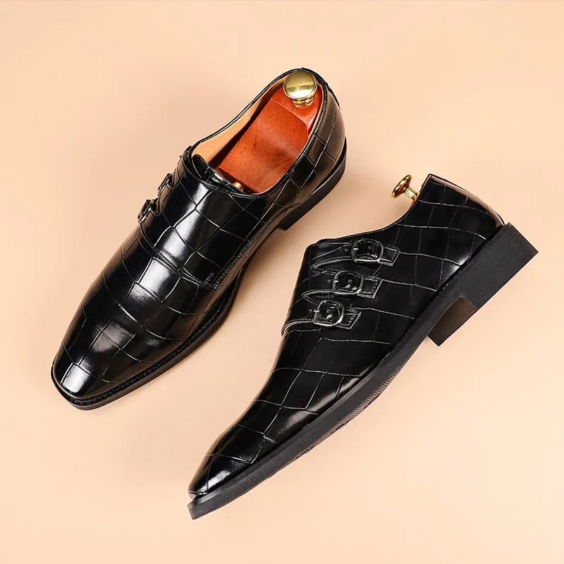 Men's Business Oxford Leather Shoes Buckle Square Toe Dress Shoes