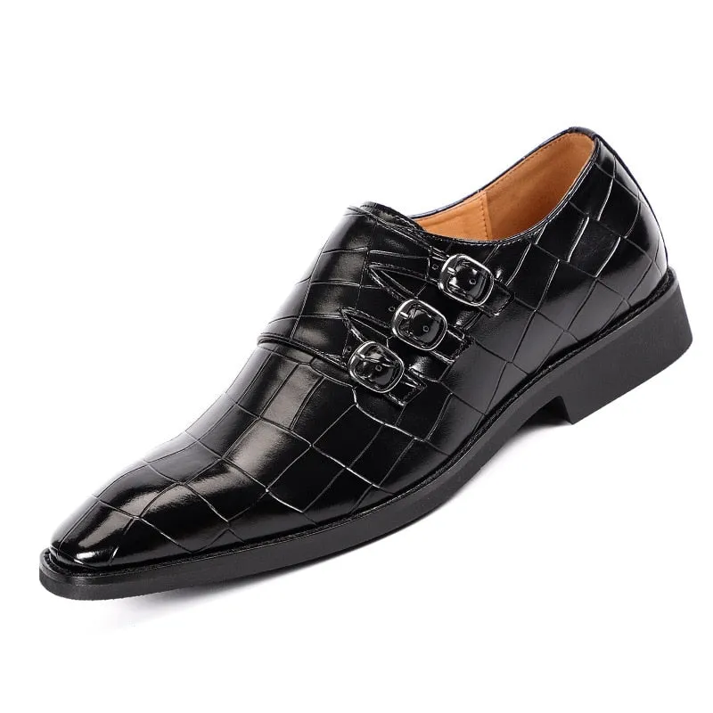 Men's Business Oxford Leather Shoes Buckle Square Toe Dress Shoes