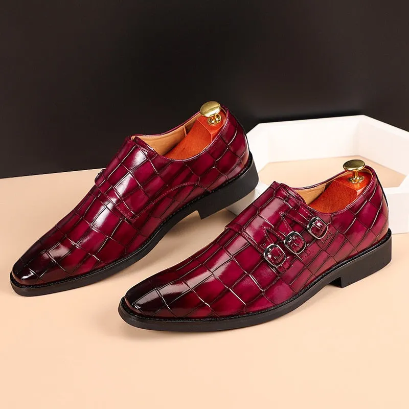 Men's Business Oxford Leather Shoes Buckle Square Toe Dress Shoes