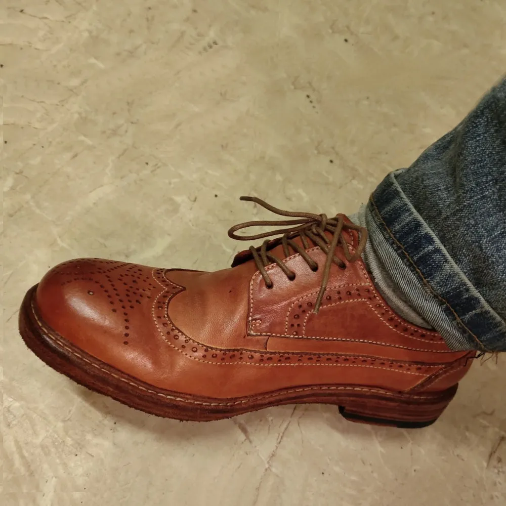 Mens Derby Dress Shoes Soft Calfskin Genuine Leather Wingtip
