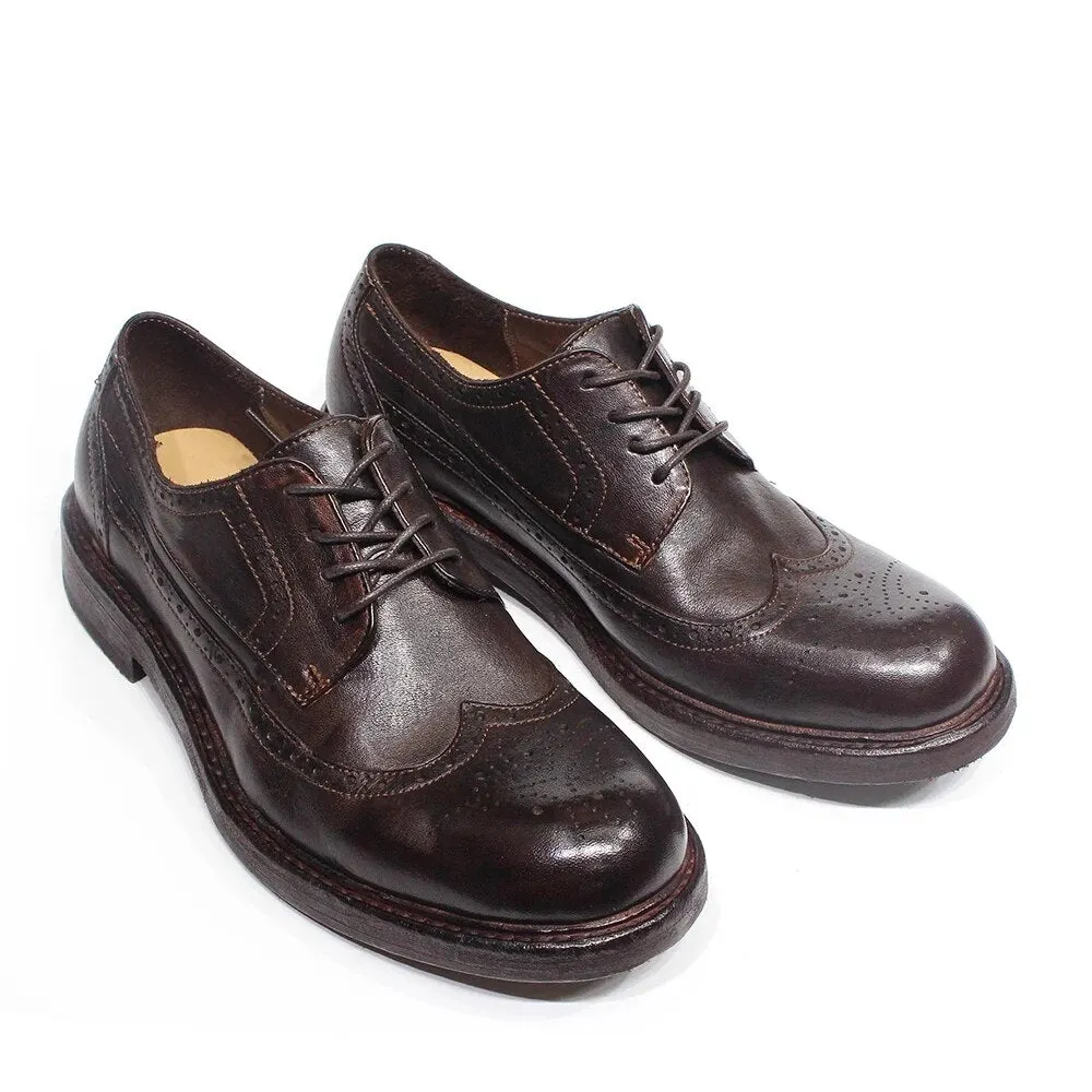 Mens Derby Dress Shoes Soft Calfskin Genuine Leather Wingtip