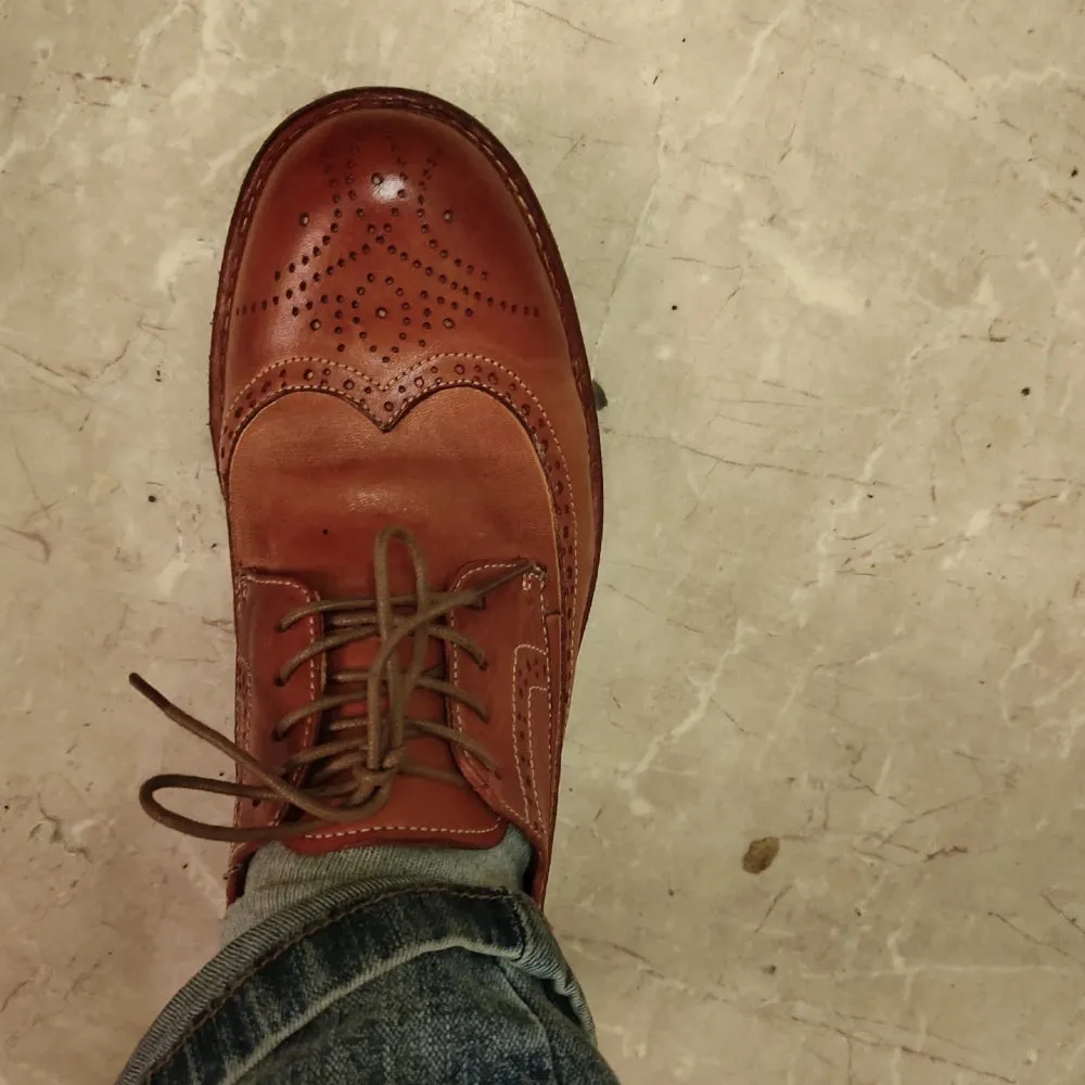 Mens Derby Dress Shoes Soft Calfskin Genuine Leather Wingtip