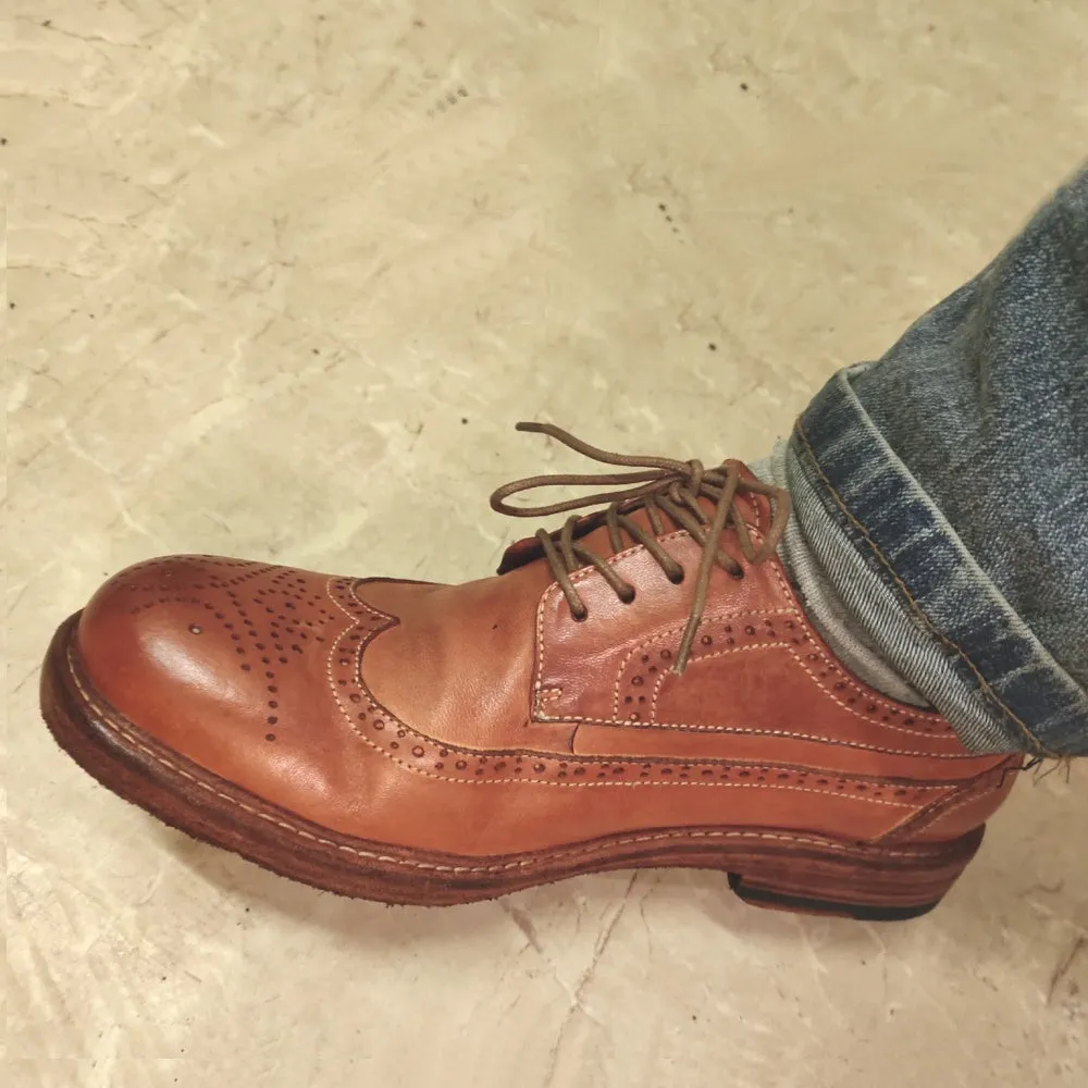 Mens Derby Dress Shoes Soft Calfskin Genuine Leather Wingtip