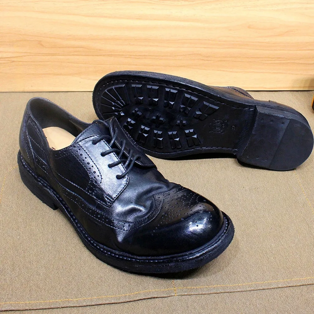 Mens Derby Dress Shoes Soft Calfskin Genuine Leather Wingtip