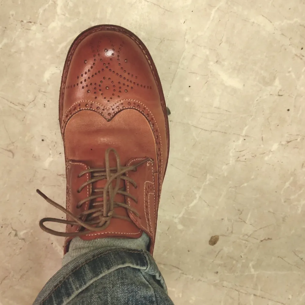 Mens Derby Dress Shoes Soft Calfskin Genuine Leather Wingtip