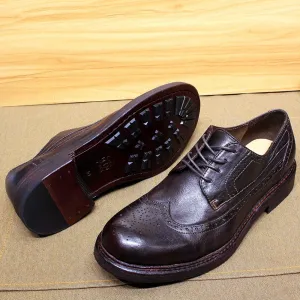Mens Derby Dress Shoes Soft Calfskin Genuine Leather Wingtip