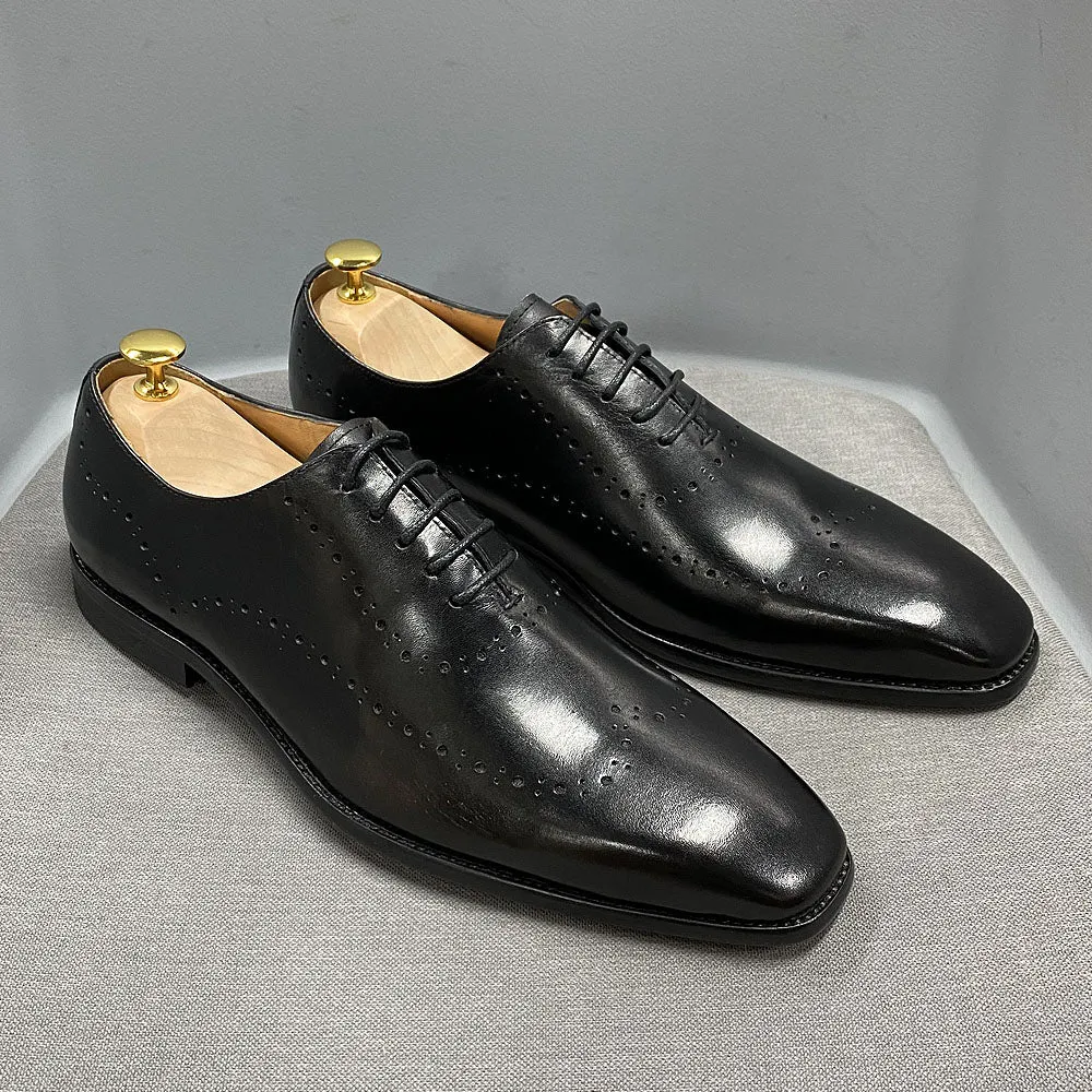 Mens Oxford Shoes Wingtip Genuine Calf Leather