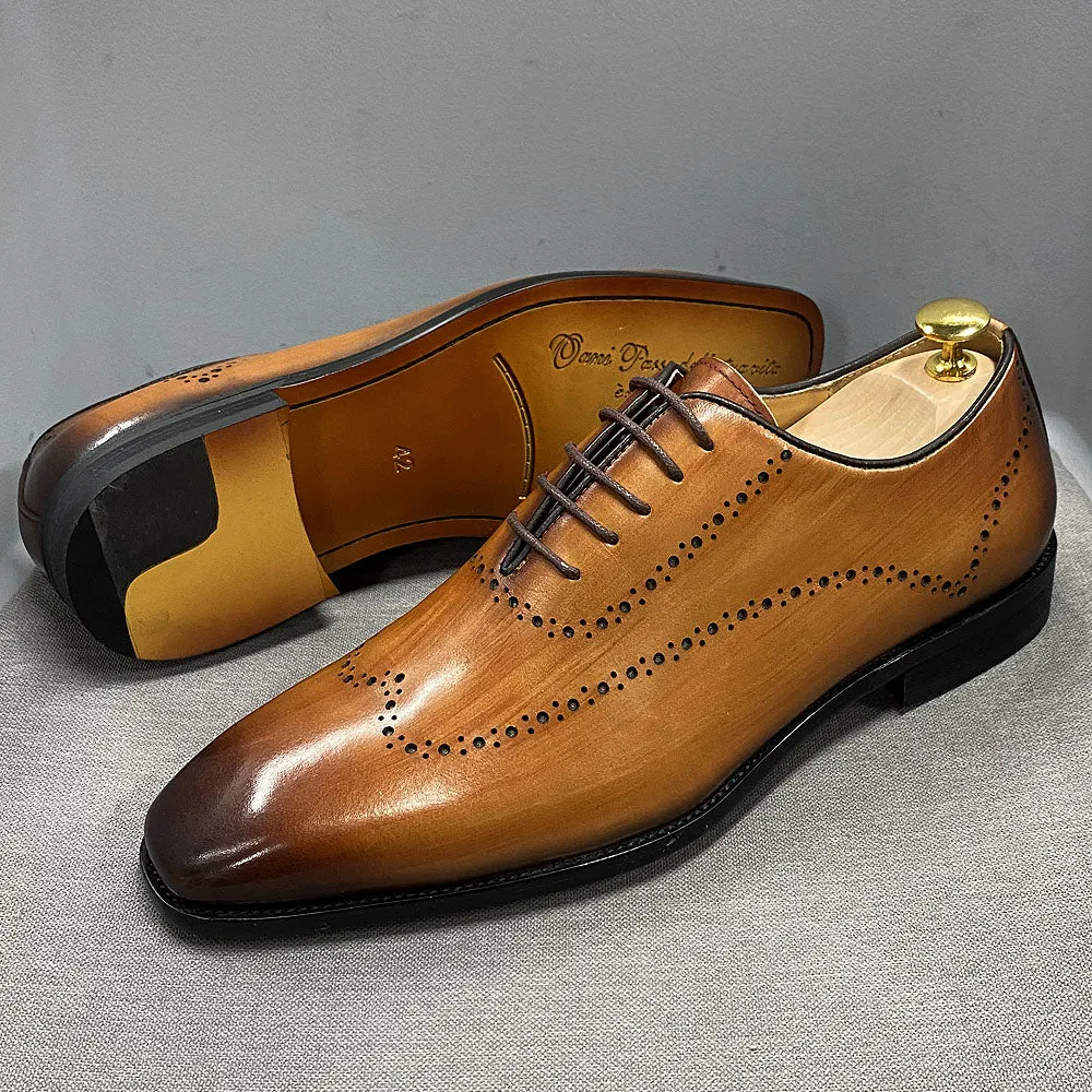Mens Oxford Shoes Wingtip Genuine Calf Leather