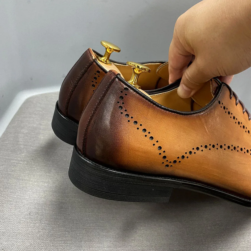 Mens Oxford Shoes Wingtip Genuine Calf Leather