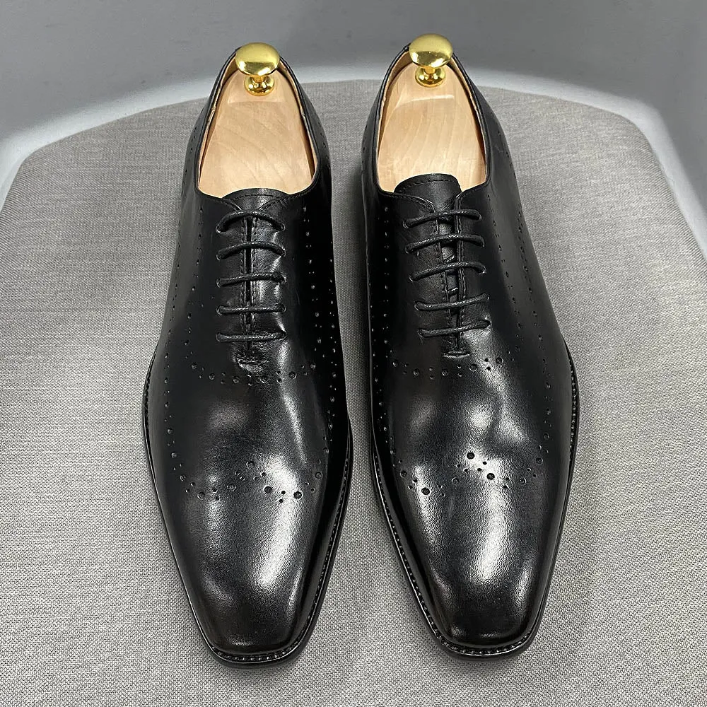 Mens Oxford Shoes Wingtip Genuine Calf Leather