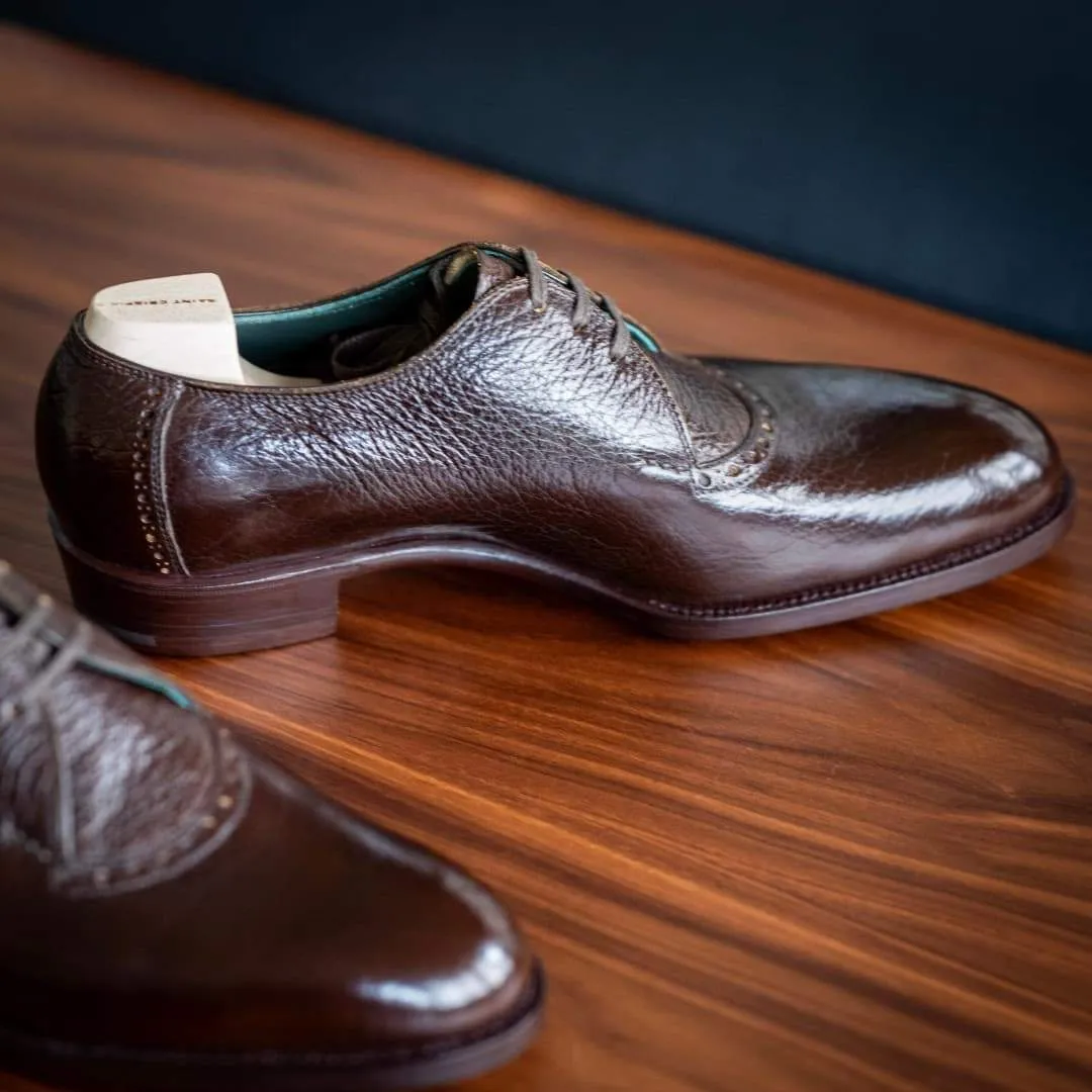 Men's Pointed Toe Crocodile Pattern Brown Leather Shoes