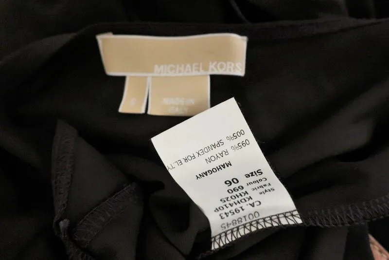 Michael Kors Halter Dress Mahogany Stretch Jersey Size 6 Wraparound Leather Belt