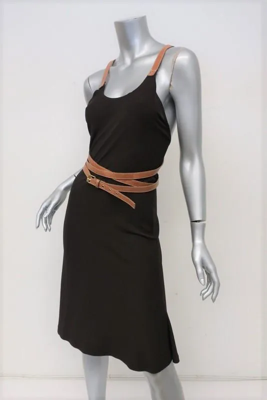 Michael Kors Halter Dress Mahogany Stretch Jersey Size 6 Wraparound Leather Belt