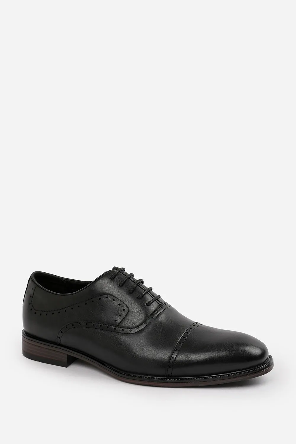 MICHAEL TEXTURED OXFORD LACE UP WORK DRESS SHOES IN BLACK FAUX LEATHER