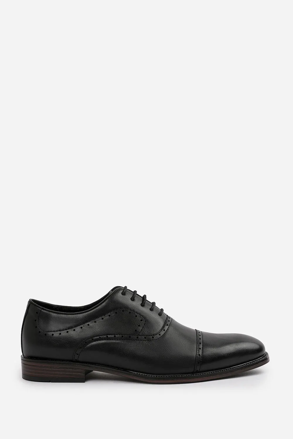 MICHAEL TEXTURED OXFORD LACE UP WORK DRESS SHOES IN BLACK FAUX LEATHER