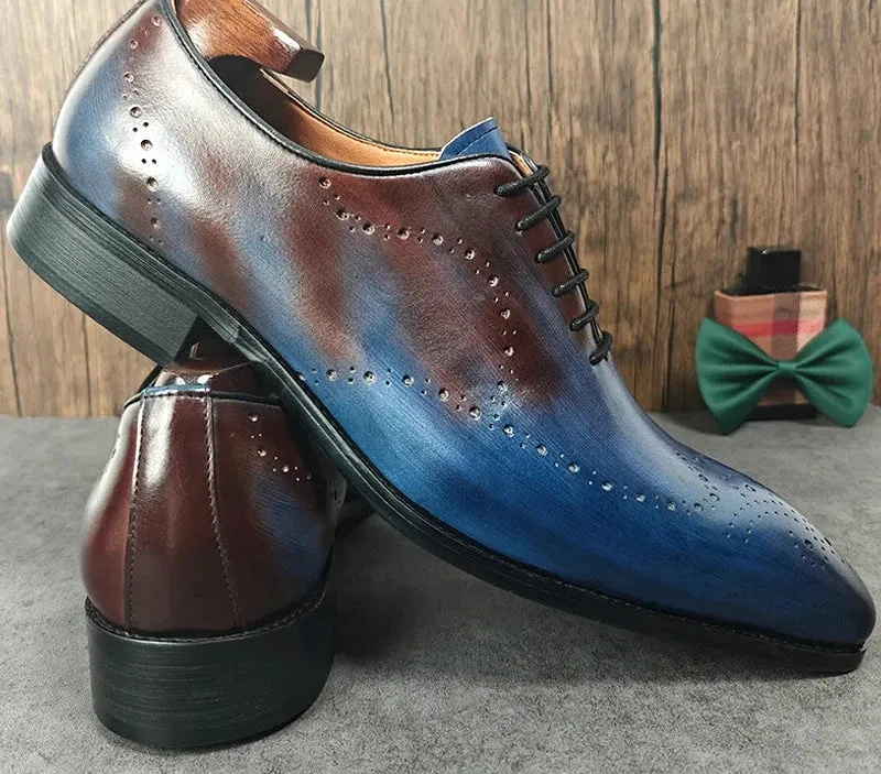 Mixed Color Brogue Leather Shoes For Men