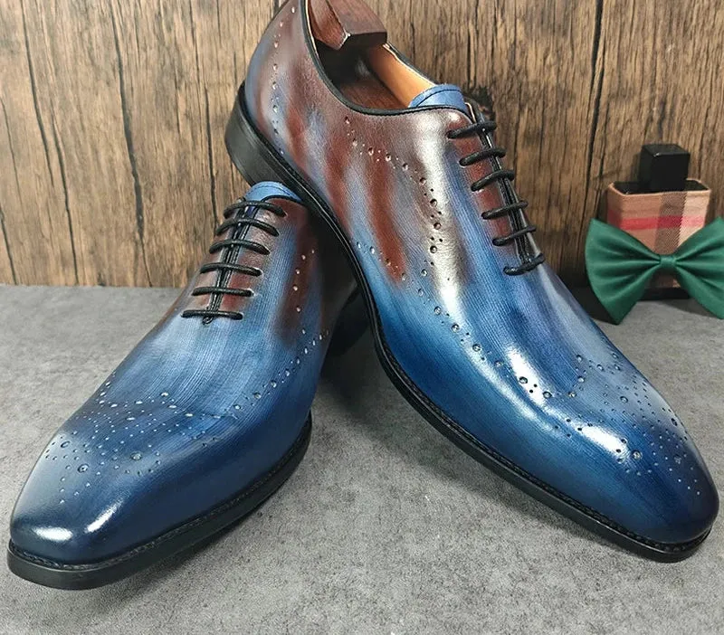 Mixed Color Brogue Leather Shoes For Men