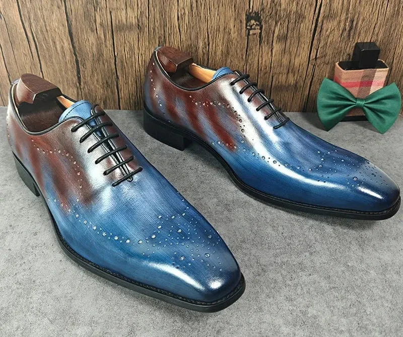 Mixed Color Brogue Leather Shoes For Men